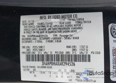 2010 Ford Fusion Se from USA, damaged, VIN 3FAHP0HAXAR294526